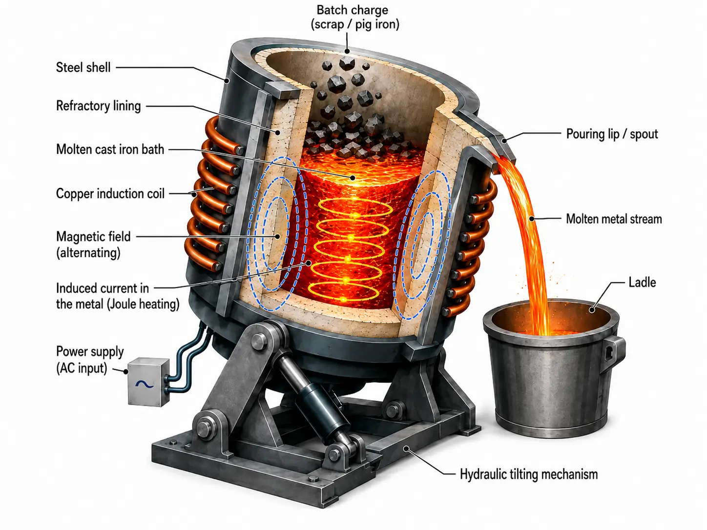 Components of a Coreless Cast Iron Induction Furnace